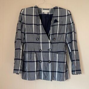 Casual Corner Blue and White Checkered Blazer